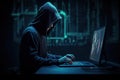 Hacker using abstract laptop with binary code digital interface, cyber war Hacking, and malware concept Royalty Free Stock Photo