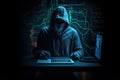 Hacker using abstract laptop with binary code digital interface, cyber war Hacking, and malware concept Royalty Free Stock Photo
