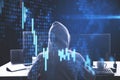 Hacker using computer with business scheme Royalty Free Stock Photo