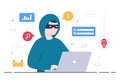 Hacker Using Computer Server to Activity Hacked Database, Network Storage, Social Account, Credit Card or Security. Illustration Royalty Free Stock Photo