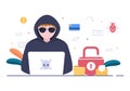 Hacker Using Computer Server to Activity Hacked Database, Network Storage, Social Account, Credit Card or Security. Illustration Royalty Free Stock Photo