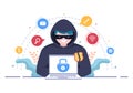 Hacker Using Computer Server to Activity Hacked Database, Network Storage, Social Account, Credit Card or Security. Illustration Royalty Free Stock Photo