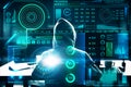 Hacker using computer with software interface Royalty Free Stock Photo