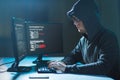 Hacker using computer virus for cyber attack