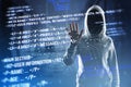 Hacker using creative digital programming language on blurry background. Software developer, hacking, malware and html concept. Royalty Free Stock Photo
