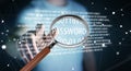 Hacker using digital magnifying glass to find password 3D render Royalty Free Stock Photo