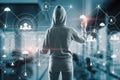 Hacker using glowing human resource interface Royalty Free Stock Photo