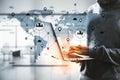 Hacker using laptop and remote work interface Royalty Free Stock Photo