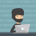 Hacker using a laptop to steal information. Royalty Free Stock Photo