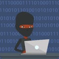 Hacker using laptop to steal information. Royalty Free Stock Photo