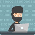 Hacker using laptop to steal information. Royalty Free Stock Photo