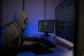 African american Hacker Using Multiple Computers For Stealing Data On Desk Royalty Free Stock Photo