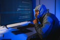 African american Hacker Using Multiple Computers For Stealing Data On Desk Royalty Free Stock Photo