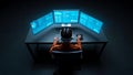 Hacker using multiple monitors for data analysis and programming Royalty Free Stock Photo