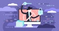 Hacker vector illustration. Flat tiny virtual web criminal persons concept.