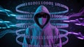 Hacker with mask and binary code, cyber security and digital technology concept Royalty Free Stock Photo