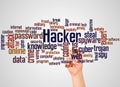 Hacker word cloud and hand with marker concept Royalty Free Stock Photo