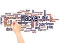 Hacker word cloud and hand writing concept Royalty Free Stock Photo