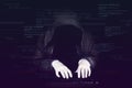 Hacker at work with graphic user interface around