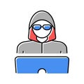 hacker work at laptop color icon vector illustration Royalty Free Stock Photo
