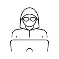 hacker work at laptop line icon vector illustration