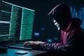 Portrait of a hacker working on a computer - Generative AI Royalty Free Stock Photo