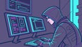 Hacker working on computer with code, cybersecurity and digital tech vector design Generative AI Royalty Free Stock Photo