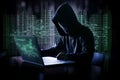 Hacker working on a computer code with laptop Royalty Free Stock Photo
