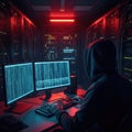 Hacker Working on Computer in Dark Room Royalty Free Stock Photo