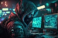 A hacker working  on computer,.internet security, network programming. Generative Ai Royalty Free Stock Photo