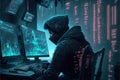 A hacker working  on computer,.internet security, network programming. Generative Ai Royalty Free Stock Photo