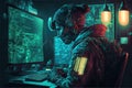 A hacker working  on computer,.internet security, network programming. Generative Ai Royalty Free Stock Photo