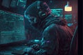 A hacker working  on computer,.internet security, network programming. Generative Ai Royalty Free Stock Photo