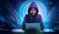 hacker working on a computer, representing the concept of cybercrime and digital threats Royalty Free Stock Photo