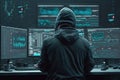 Hacker is working on hacking servers or websites with a multi-monitor environment, Generative AI