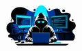 Hacker working on laptop, illuminated screens, dark background, digital concept Royalty Free Stock Photo
