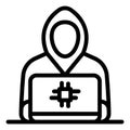 Hacker working at laptop line icon, hacker attacks concept. Vector graphics. IT criminal man with computer sign on white Royalty Free Stock Photo