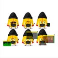 A Hacker yellow chinese traditional costume character mascot with