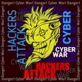 Hackers Attack - cyber war, sign on digital binary