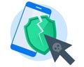 Hackers attacked the mobile phone. Flat vector concept illustration Royalty Free Stock Photo