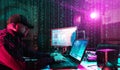 Hackers are breaking server using computers. Cybercrime concept. Royalty Free Stock Photo