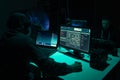 Hackers breaking server using multiple computers and infected virus ransomware. Cybercrime, technology, phishing mail