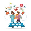 Hackers Criminals Cartoon Composition Poster Royalty Free Stock Photo