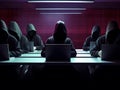 Hackers without faces. Concept of hacker group, organization or association