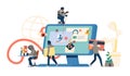 Hackers group attack. Cyber thieves characters stealing data. Burglars cracking banking passwords and accounts. Online