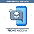 A hackers hacked the phone and stole the data. Vector outline icon