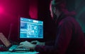 Hackers making cryptocurrency fraud using virus software and computer interface. Blockchain cyberattack, ddos and Royalty Free Stock Photo