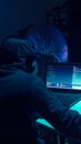Hackers making cryptocurrency fraud using virus software and computer interface. Blockchain cyberattack, ddos and malware concept Royalty Free Stock Photo