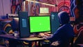 Hacker uses green screen PC to code