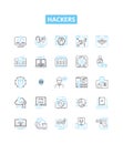 Hackers vector line icons set. hacking, cracker, malware, virus, exploit, phishing, cryptovirus illustration outline